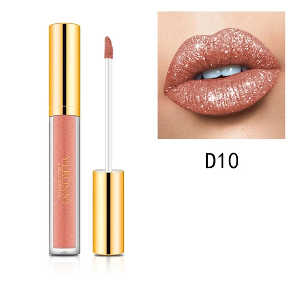 10 Colors Sexy Diamond Lip Gloss Shimmer Long Lasting Lip Makeup Waterproof Metallic Pearl Color Velvet Lipstick Cosmetics
